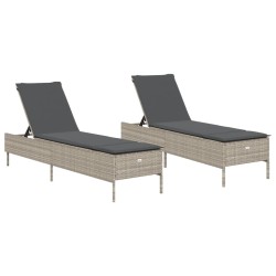 Sonnenliegen mit Auflagen 2 Stk. Hellgrau Poly Rattan