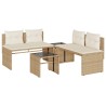 4-tlg. Garten-Sofagarnitur mit Kissen Beige Poly Rattan