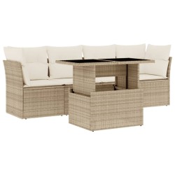 5-tlg. Garten-Sofagarnitur mit Kissen Beige Poly Rattan