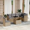 7-tlg. Garten-Sofagarnitur mit Kissen Beige Poly Rattan