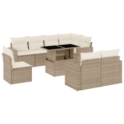 9-tlg. Garten-Sofagarnitur mit Kissen Beige Poly Rattan