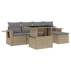 6-tlg. Garten-Sofagarnitur mit Kissen Beige Poly Rattan