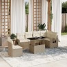 7-tlg. Garten-Sofagarnitur mit Kissen Beige Poly Rattan