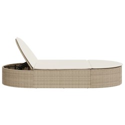 Doppel-Sonnenliege mit Auflagen Beige Poly Rattan