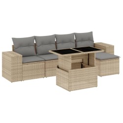 6-tlg. Garten-Sofagarnitur mit Kissen Beige Poly Rattan