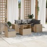 6-tlg. Garten-Sofagarnitur mit Kissen Beige Poly Rattan