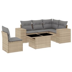 6-tlg. Garten-Sofagarnitur mit Kissen Beige Poly Rattan