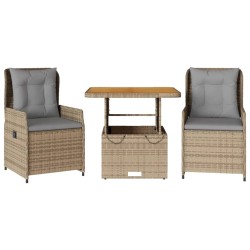 3-tlg. Bistro-Set mit Kissen Beige Poly Rattan