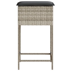 Garten-Barhocker mit Kissen 2 Stk. Hellgrau Poly Rattan