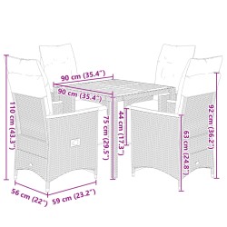 5-tlg. Garten-Bistro-Set mit Kissen Grau Poly Rattan