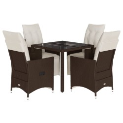 5-tlg. Garten-Bistro-Set mit Kissen Braun Poly Rattan