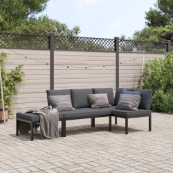 3-tlg. Garten-Sofagarnitur mit Kissen Schwarz Aluminium