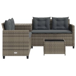 Gartensofa in L-Form mit Tisch und Kissen Grau Poly Rattan