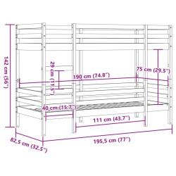 Etagenbett Wachsbraun 75x190 cm Massivholz Kiefer