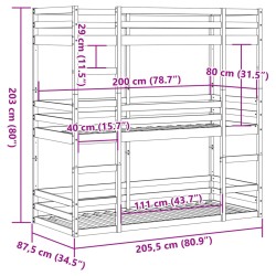 Dreifach-Etagenbett Wachsbraun 80x200 cm Massivholz Kiefer