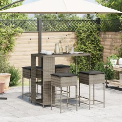 5-tlg. Gartenbar-Set mit Kissen Grau Poly Rattan