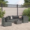 6-tlg. Garten-Lounge-Set mit Kissen Grau Poly Rattan