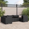 6-tlg. Garten-Lounge-Set mit Kissen Schwarz Poly Rattan