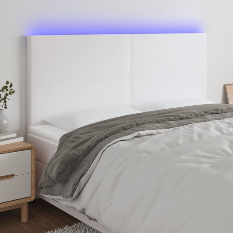 LED Kopfteil Weiß 200x5x118/128 cm Kunstleder