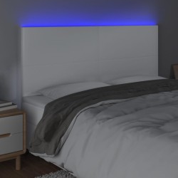 LED Kopfteil Weiß 200x5x118/128 cm Kunstleder