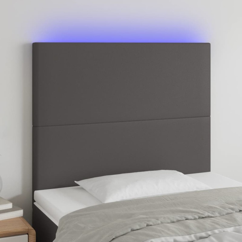 LED Kopfteil Grau 90x5x118/128 cm Kunstleder