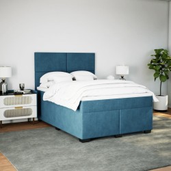 Boxspringbett mit Matratze Blau 160x200 cm Samt