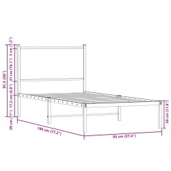 Metallbett ohne Matratze Räuchereiche 90x190 cm