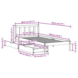 Massivholzbett ohne Matratze Wachsbraun 75x190 cm Kiefernholz