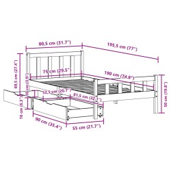 Massivholzbett ohne Matratze Wachsbraun 75x190 cm Kiefernholz