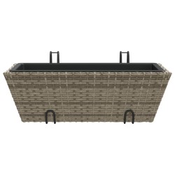 Pflanzkasten mit Haken 2 Stk. Grau Poly Rattan