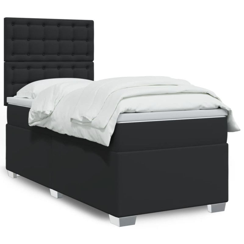 Boxspringbett mit Matratze Schwarz 90x190 cm Kunstleder