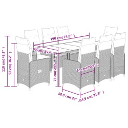 9-tlg. Garten-Bistro-Set mit Kissen Schwarz Poly Rattan