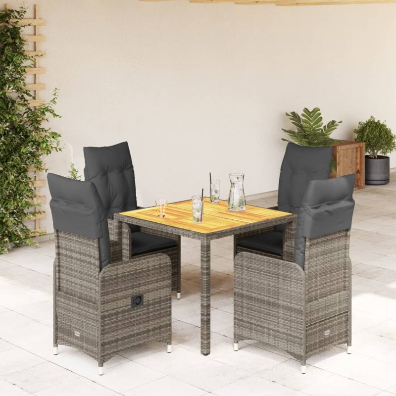 5-tlg. Garten-Bistro-Set mit Kissen Grau Poly Rattan