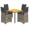 5-tlg. Garten-Bistro-Set mit Kissen Grau Poly Rattan