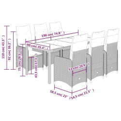 7-tlg. Garten-Bistro-Set mit Kissen Braun Poly Rattan