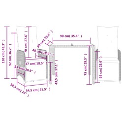 3-tlg. Garten-Bistro-Set mit Kissen Braun Poly Rattan