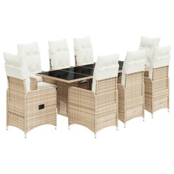 9-tlg. Garten-Bistro-Set mit Kissen Beige Poly Rattan