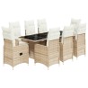 9-tlg. Garten-Bistro-Set mit Kissen Beige Poly Rattan