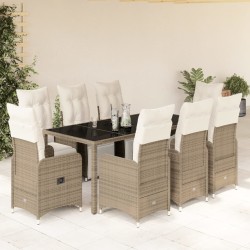 9-tlg. Garten-Bistro-Set mit Kissen Braun Poly Rattan