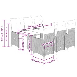 7-tlg. Garten-Bistro-Set mit Kissen Grau Poly Rattan