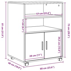 Rollschrank Grau Sonoma 60x48x81 cm Holzwerkstoff