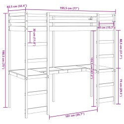 Hochbett ohne Matratze Wachsbraun 75x190 cm Massivholz Kiefer