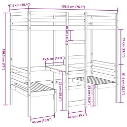 Hochbett mit Schreibtisch & Stühlen Weiß 90x190 cm Kiefernholz