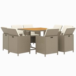 9-tlg. Garten-Essgruppe mit Kissen Poly Rattan Beige