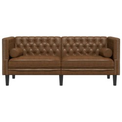 Chesterfield-Sofa 2-Sitzer Braun Kunstleder in Wildleder-Optik