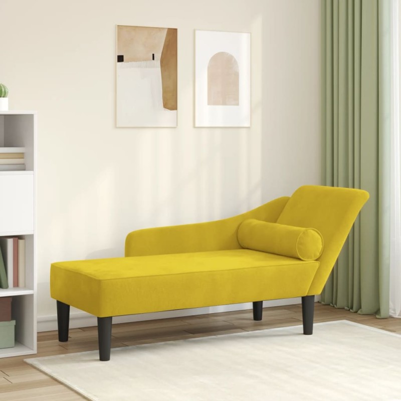 Chaiselongue mit Kissen Gelb Samt