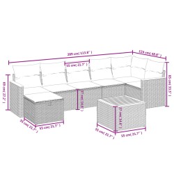 8-tlg. Garten-Sofagarnitur mit Kissen Grau Poly Rattan