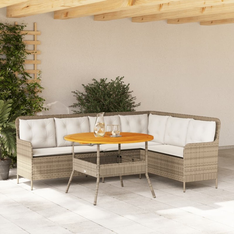 2-tlg. Garten-Sofagarnitur mit Kissen Beige Poly Rattan