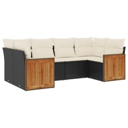 6-tlg. Garten-Sofagarnitur mit Kissen Schwarz Poly Rattan