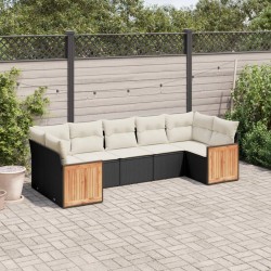 7-tlg. Garten-Sofagarnitur mit Kissen Schwarz Poly Rattan